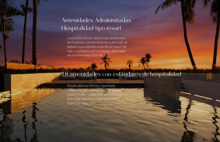 Alberca infinity y amenidades de Zen Park Cancún